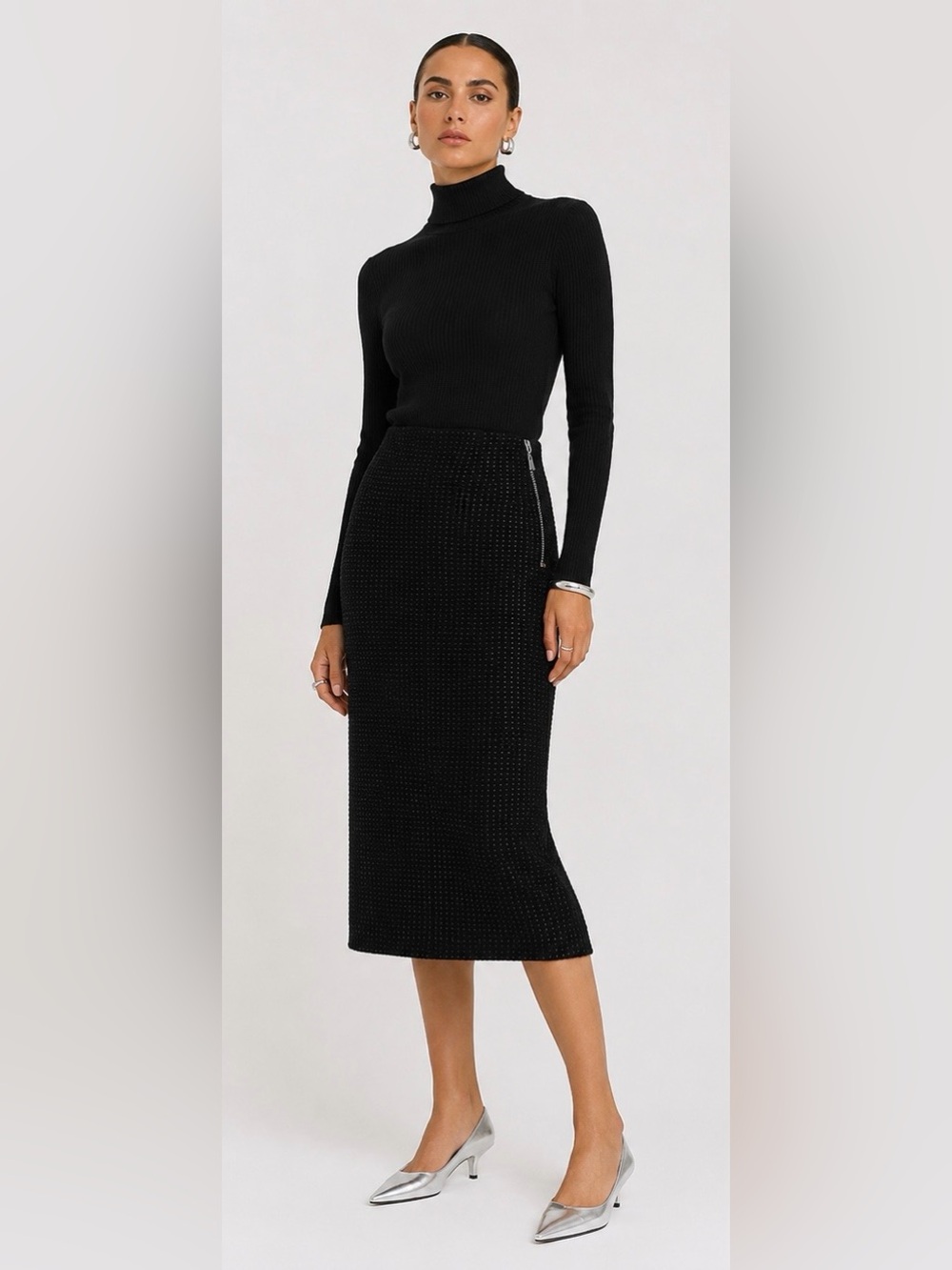 Vintage Poleci Woven Wool Blend Pencil Skirt